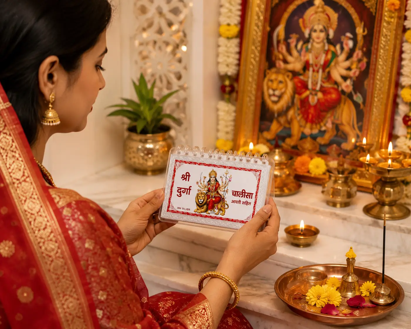 999 Pure Silver Durga Chalisa | BIS Hallmarked | Premium Red Velvet Gift Box - Image 3
