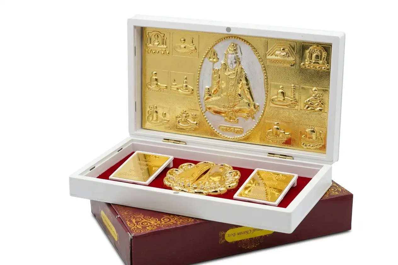 999 Gold Plated Shiv Ji Charan Paduka – 3 Inch | Premium Pooja & Devotional Gift - Image 3
